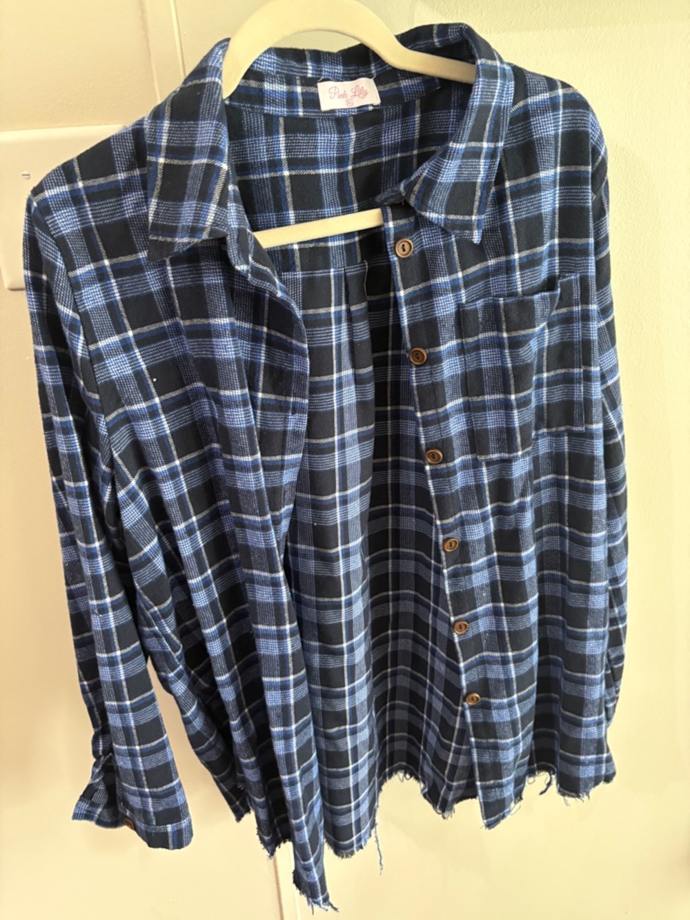 Pink Lily Blue Plaid Button-Down Shirt
